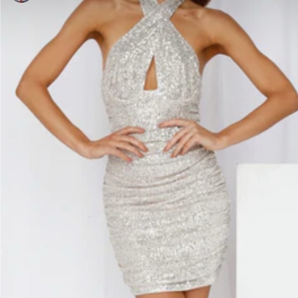 Elegant Silver Halter Dress